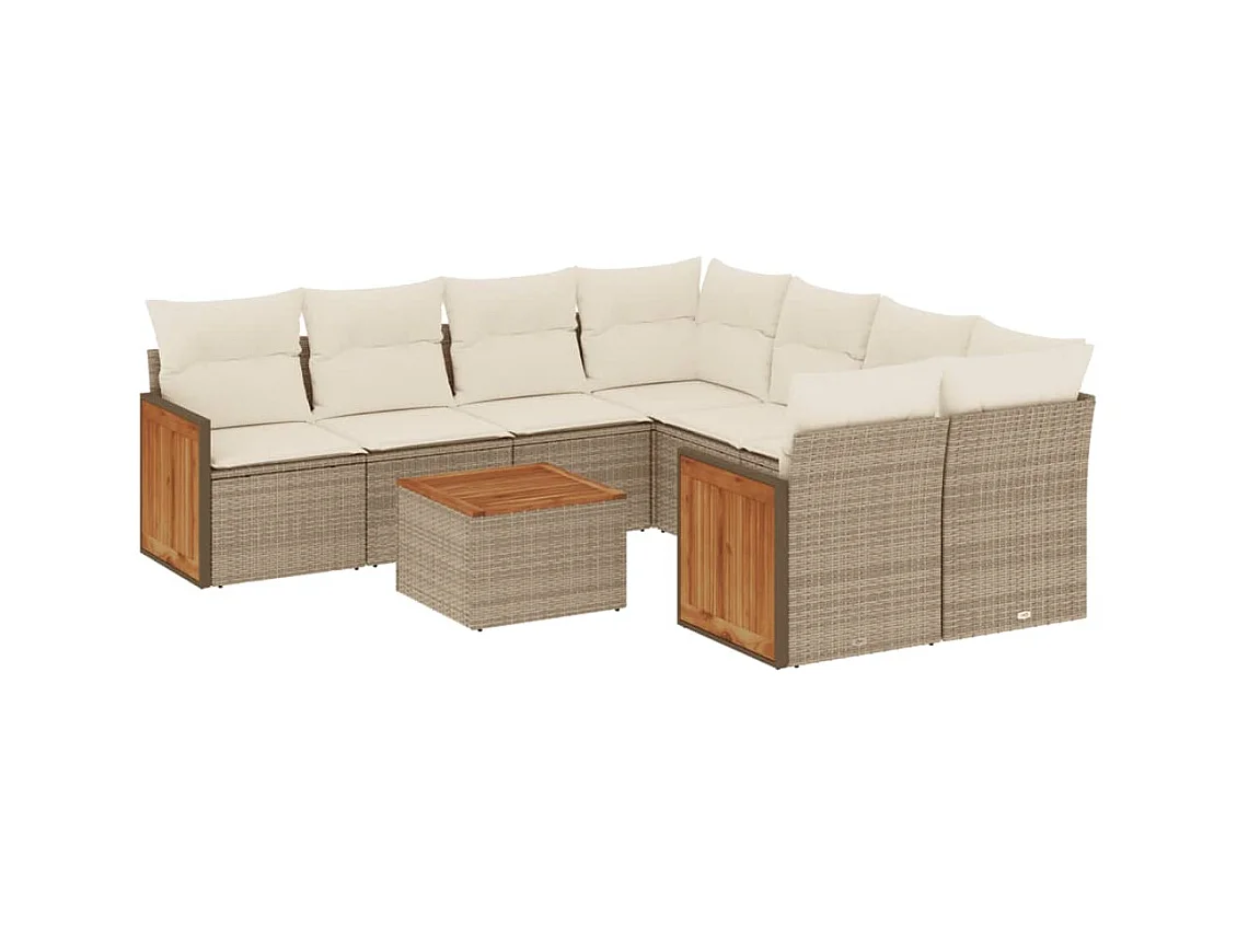 Salon de jardin avec coussins 9 pcs beige résine tressée