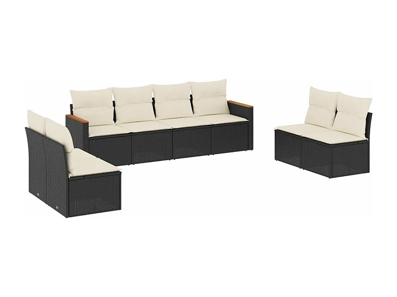 Salon de jardin 8 pcs avec coussins noir résine tressée