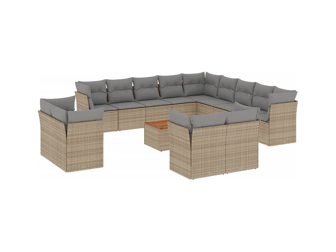 Salon de jardin avec coussins 14 pcs beige résine tressée