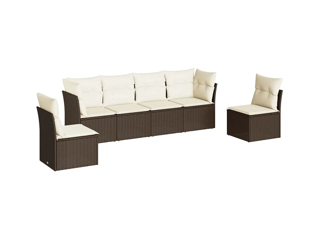 Salon de jardin avec coussins 6 pcs marron résine tressée