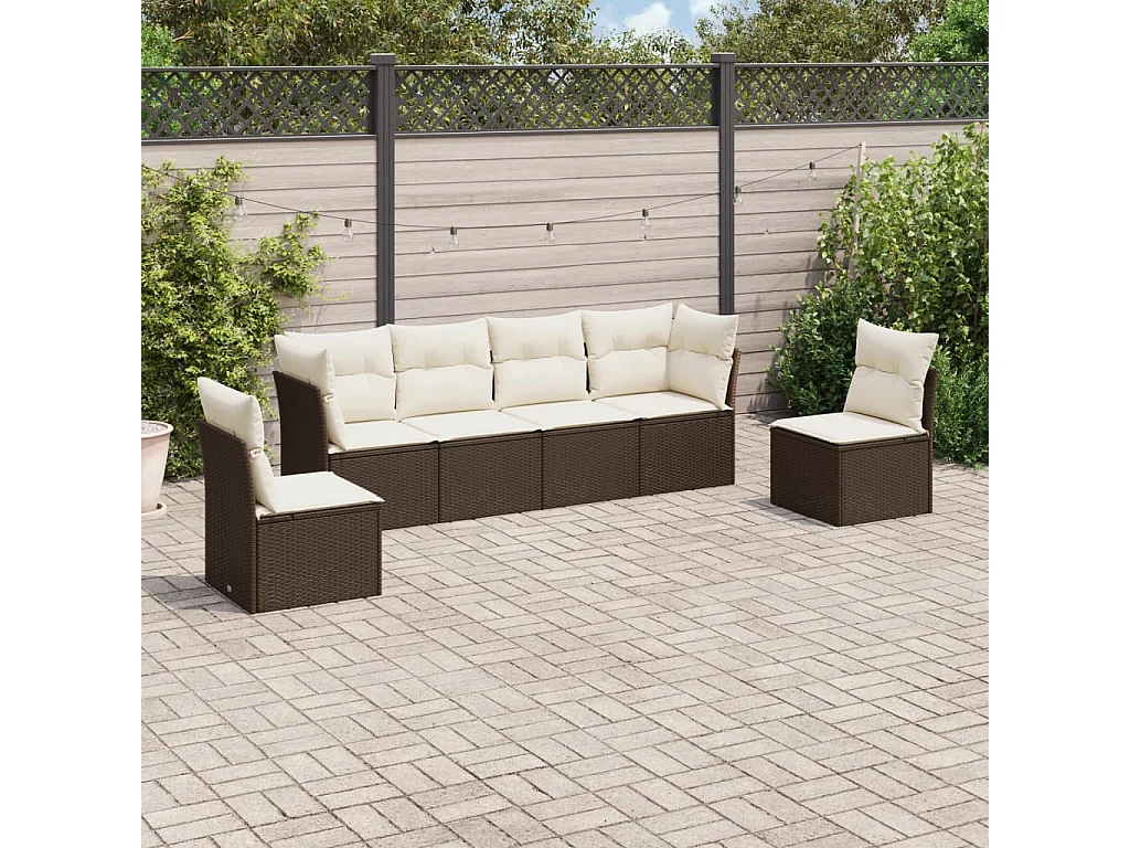 Salon de jardin avec coussins 6 pcs marron résine tressée