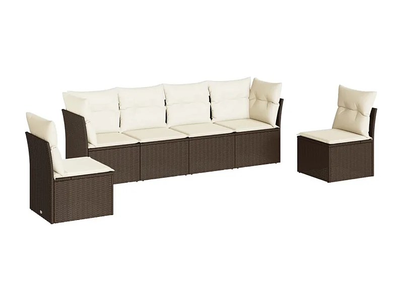 Salon de jardin avec coussins 6 pcs marron résine tressée