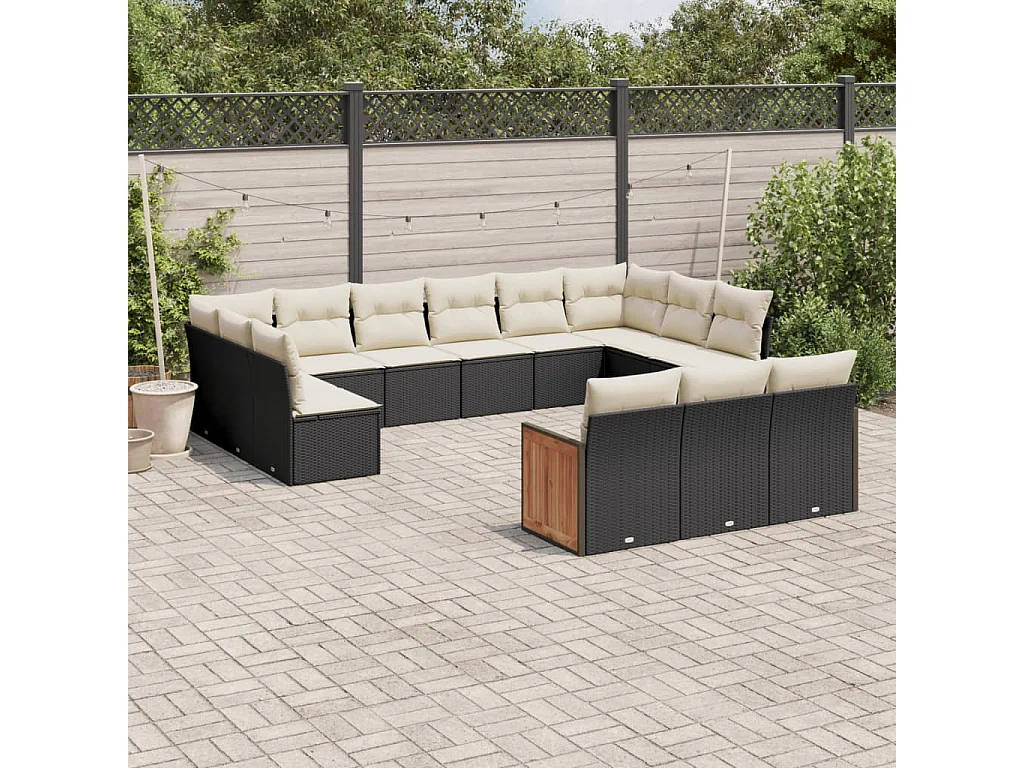 Salon de jardin avec coussins 13 pcs noir résine tressée