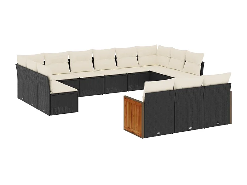 Salon de jardin avec coussins 13 pcs noir résine tressée