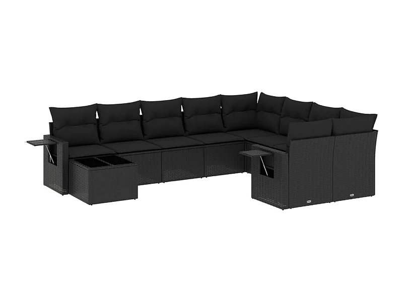 Salon de jardin 10 pcs avec coussins noir résine tressée