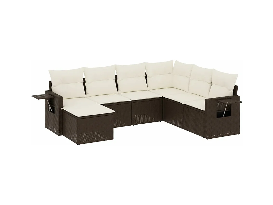 Salon de jardin avec coussins 7 pcs marron résine tressée