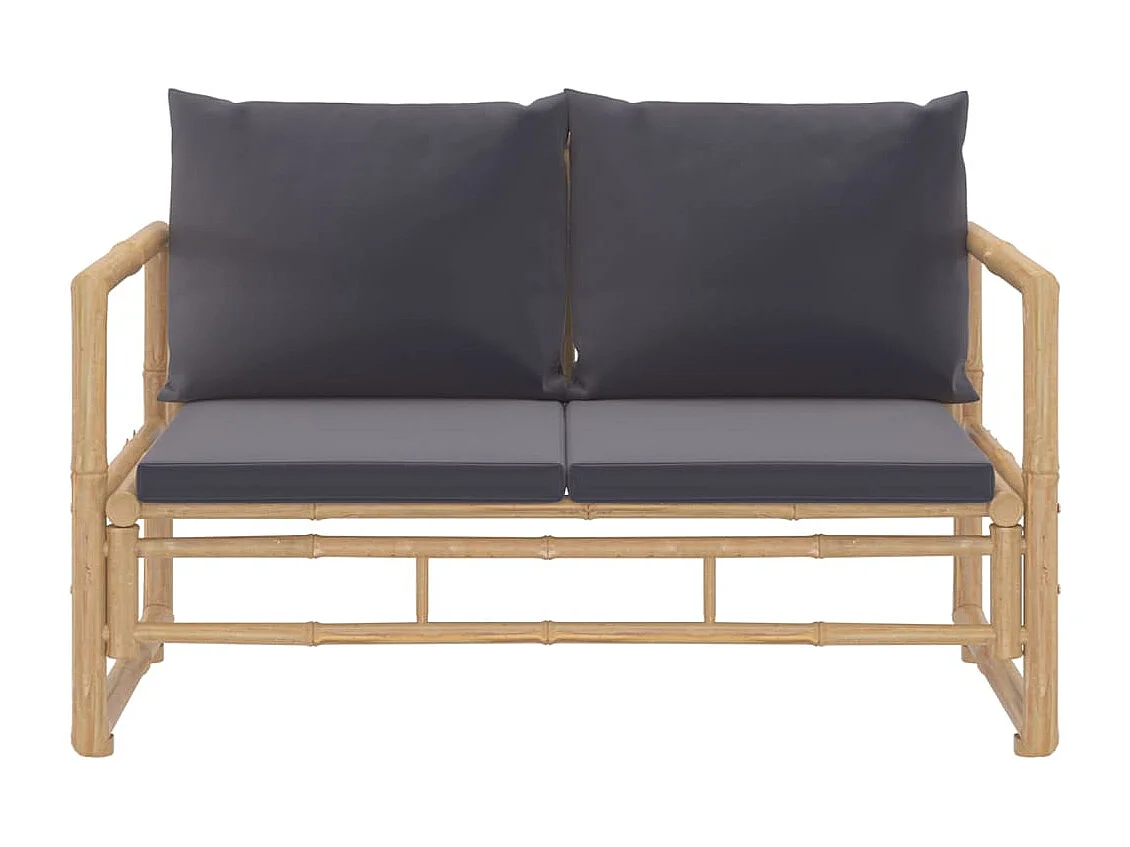 Salon de jardin 2 pcs avec coussins gris foncé bambou