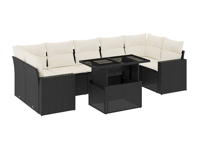 Salon de jardin 8 pcs avec coussins noir résine tressée