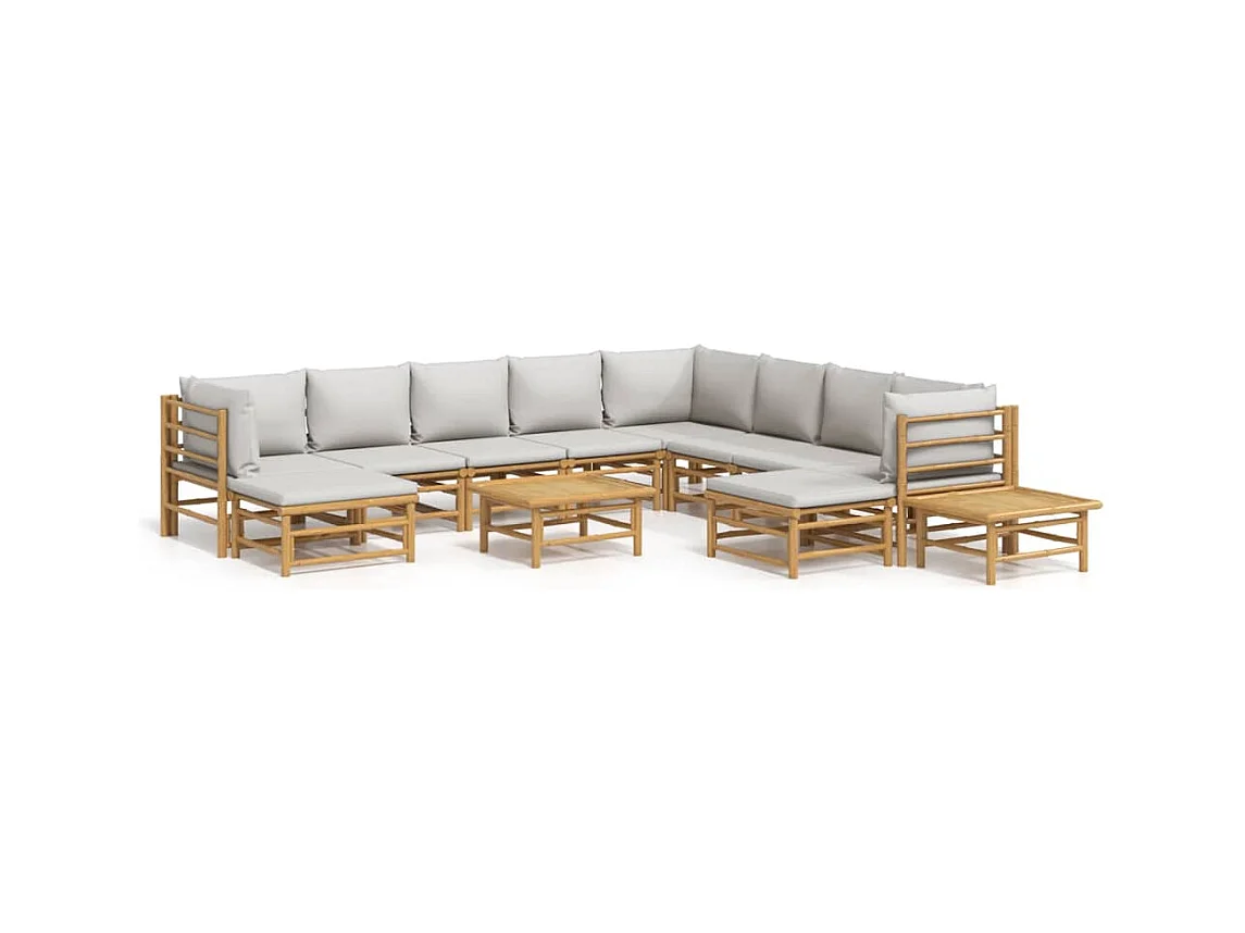 Salon de jardin 12 pcs avec coussins gris clair bambou