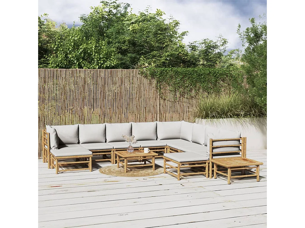 Salon de jardin 12 pcs avec coussins gris clair bambou