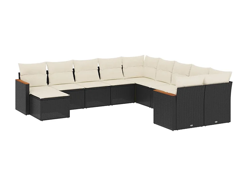 Salon de jardin 11 pcs avec coussins noir résine tressée