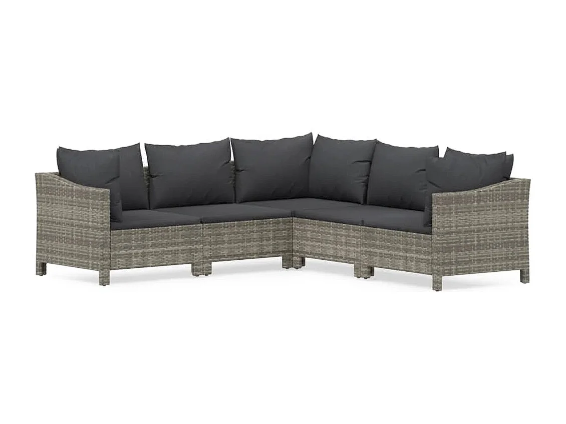 Salon de jardin 5 pcs avec coussins Gris Résine tressée