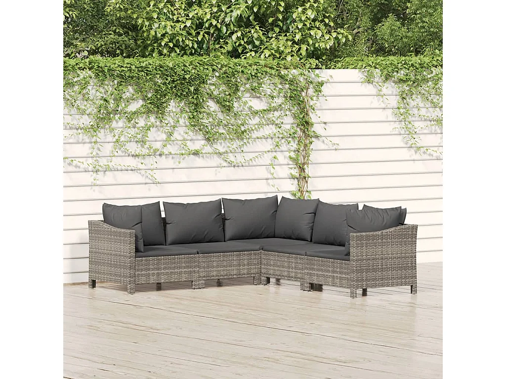Salon de jardin 5 pcs avec coussins Gris Résine tressée