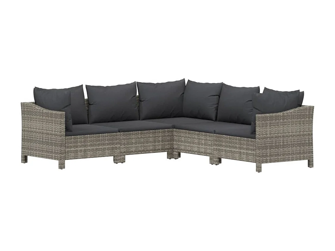 Salon de jardin 5 pcs avec coussins Gris Résine tressée