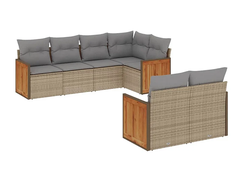 Salon de jardin avec coussins 7 pcs beige résine tressée