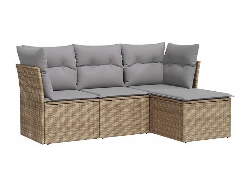 Salon de jardin avec coussins 4 pcs beige résine tressée