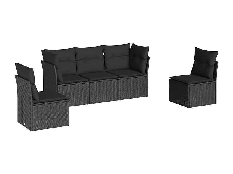 Salon de jardin 5 pcs avec coussins noir résine tressée