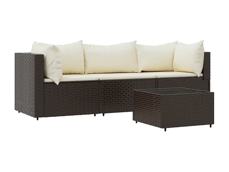 Salon de jardin 4 pcs avec coussins Marron Résine tressée