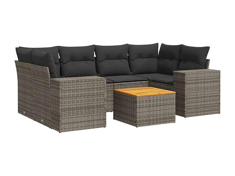 Salon de jardin avec coussins 7 pcs gris résine tressée