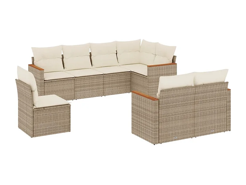 Salon de jardin avec coussins 8 pcs beige résine tressée