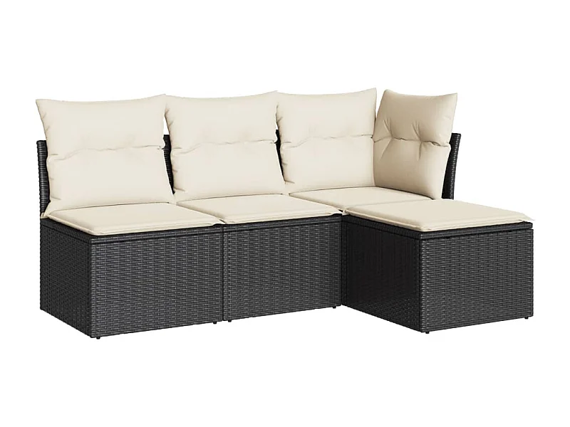 Salon de jardin 4 pcs avec coussins noir résine tressée