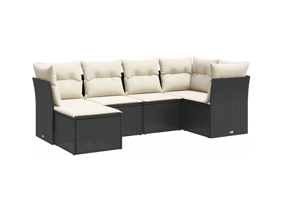 Salon de jardin 6 pcs avec coussins noir résine tressée