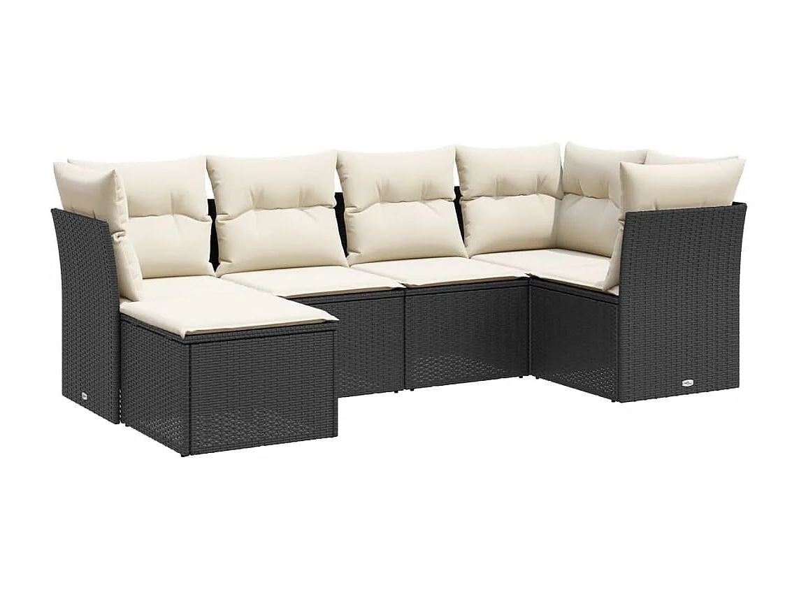 Salon de jardin 6 pcs avec coussins noir résine tressée