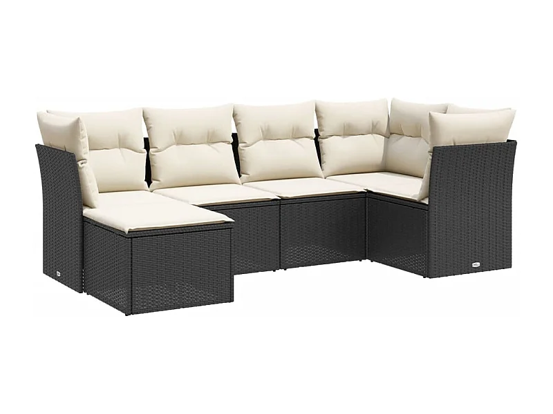 Salon de jardin 6 pcs avec coussins noir résine tressée