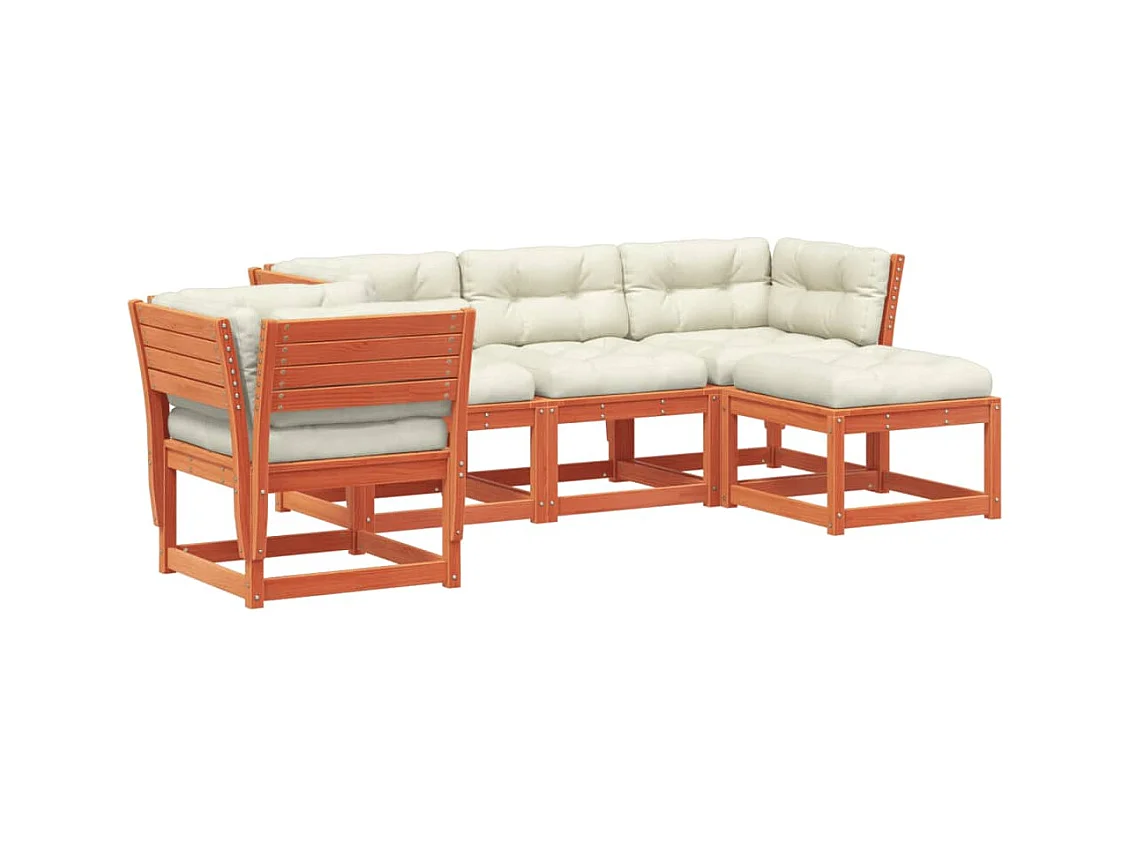Salon de jardin 5 pcs avec coussins marron bois pin massif