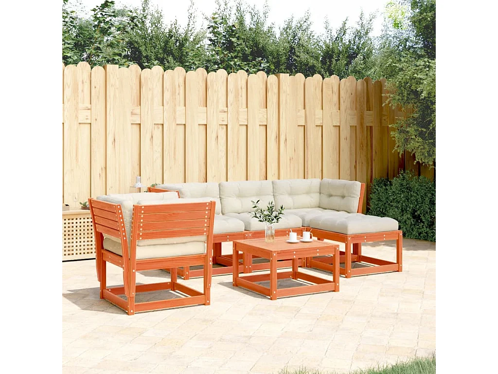 Salon de jardin 5 pcs avec coussins marron bois pin massif