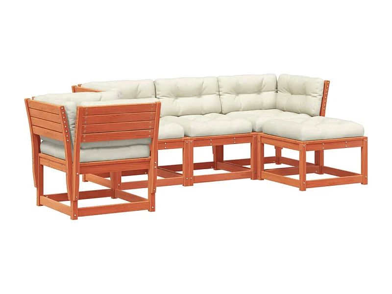 Salon de jardin 5 pcs avec coussins marron bois pin massif