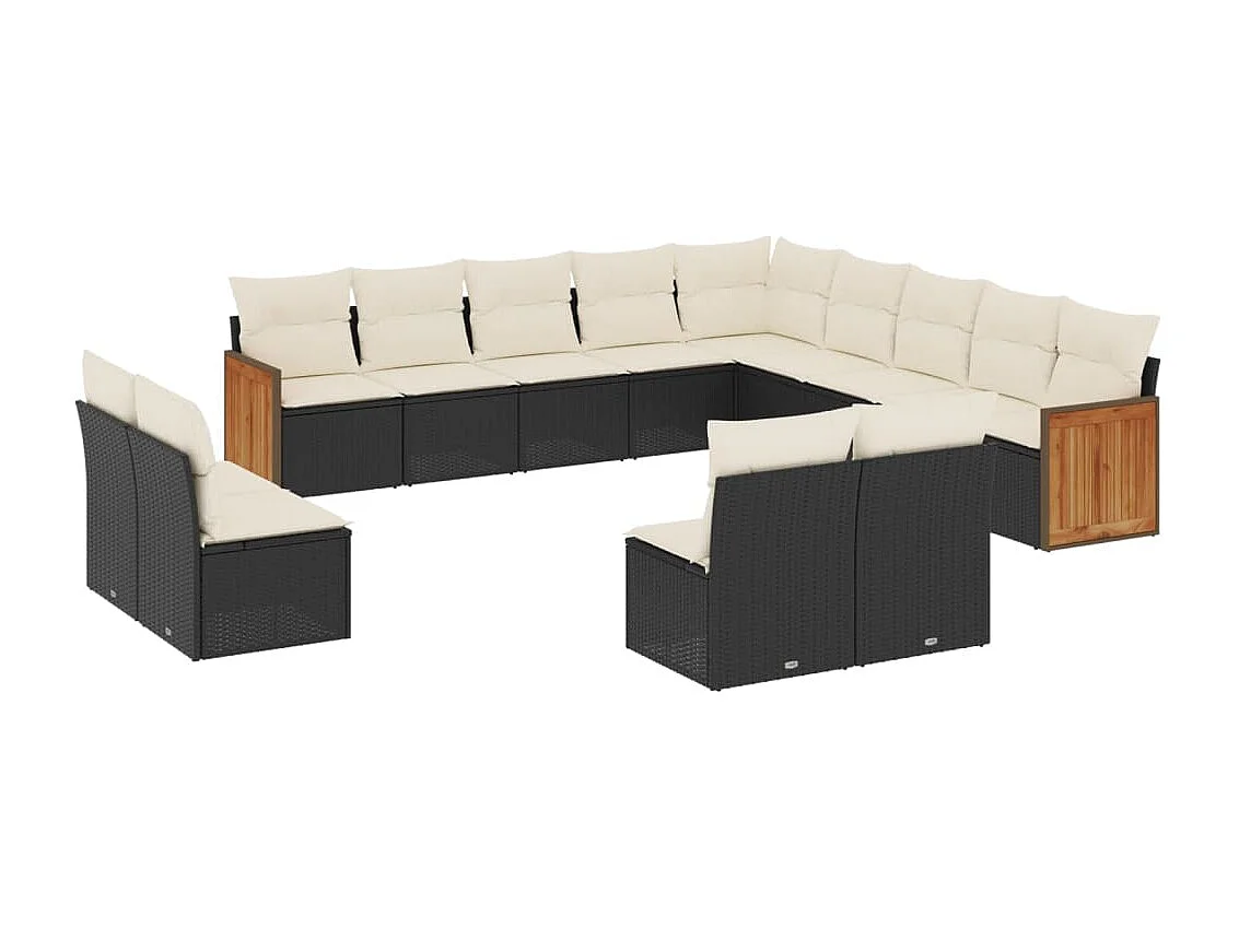 Salon de jardin avec coussins 13 pcs noir résine tressée
