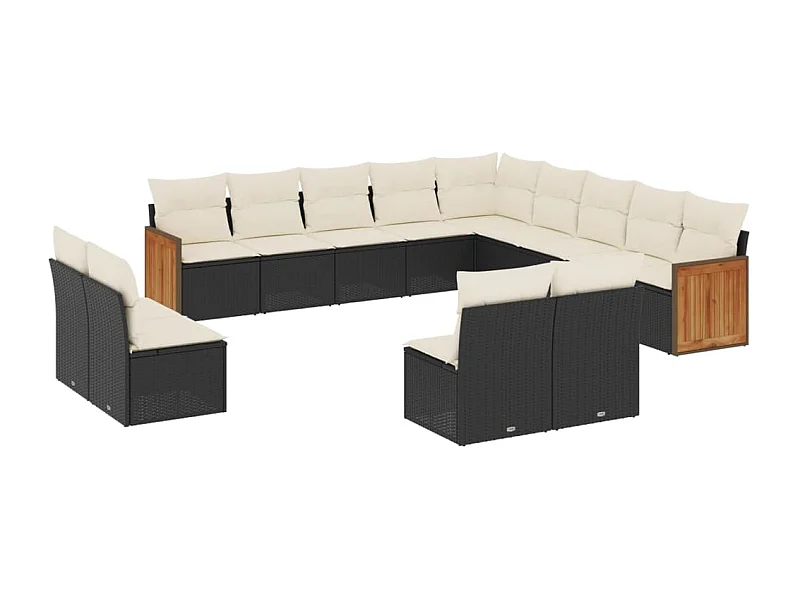 Salon de jardin avec coussins 13 pcs noir résine tressée