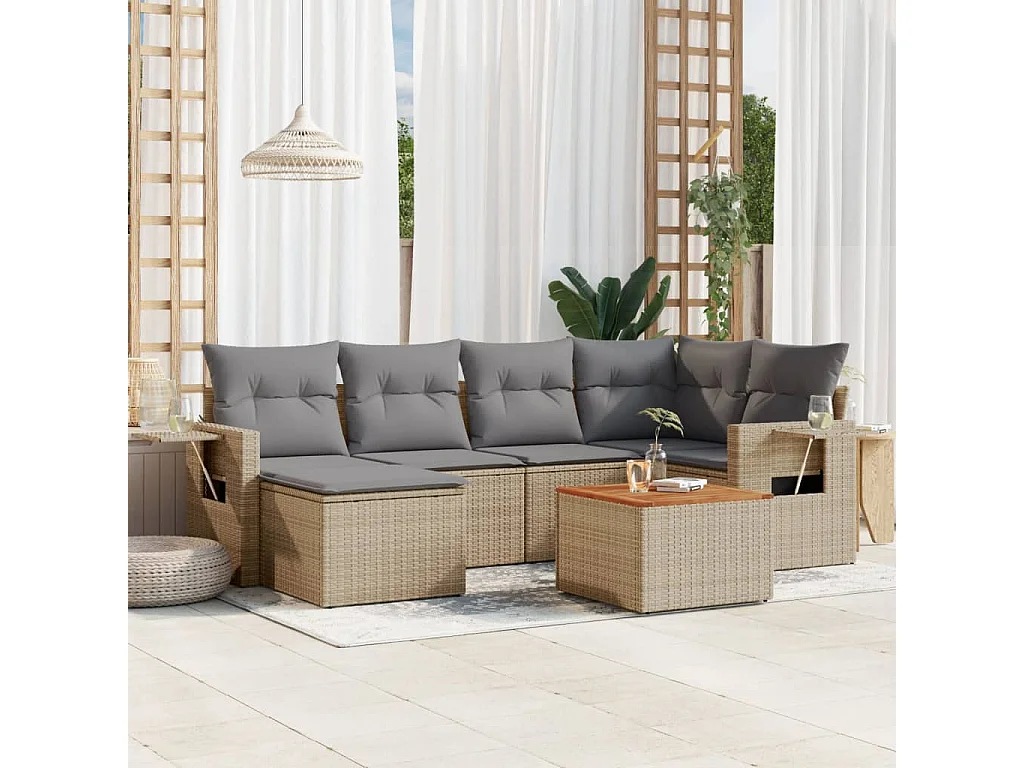 Salon de jardin avec coussins 7pcs mélange beige résine tressée
