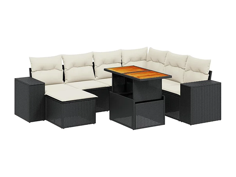 Salon de jardin 8 pcs avec coussins noir résine tressée