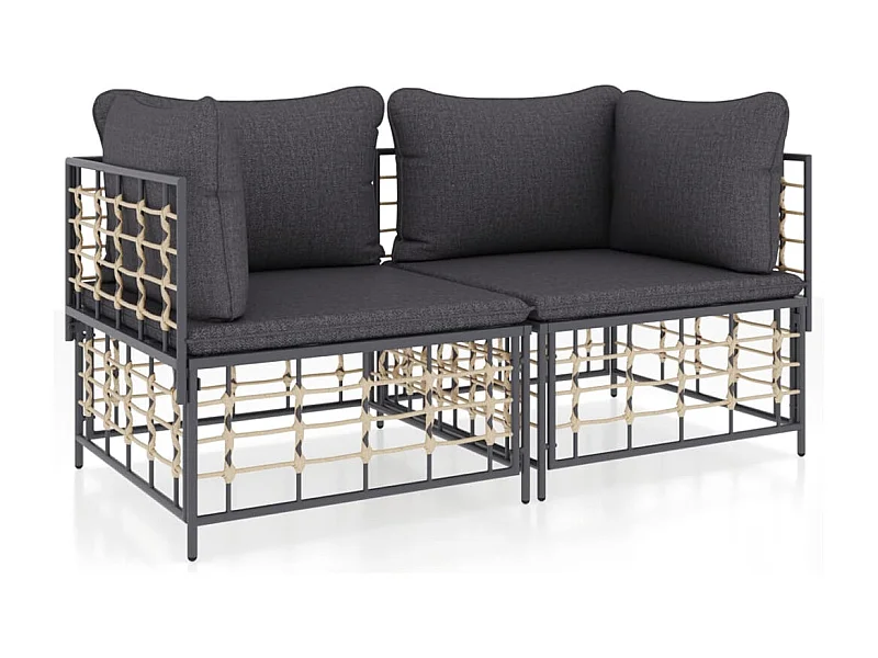 Canapés d'angle sectionnels avec coussins 2 pcs résine tressée