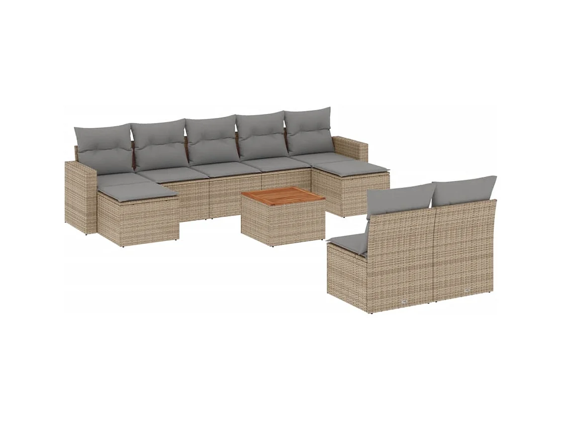 Salon de jardin et coussins 10 pcs mélange beige résine tressée