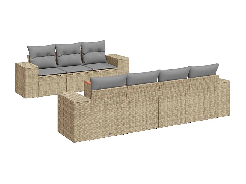 Salon de jardin avec coussins 8 pcs beige résine tressée