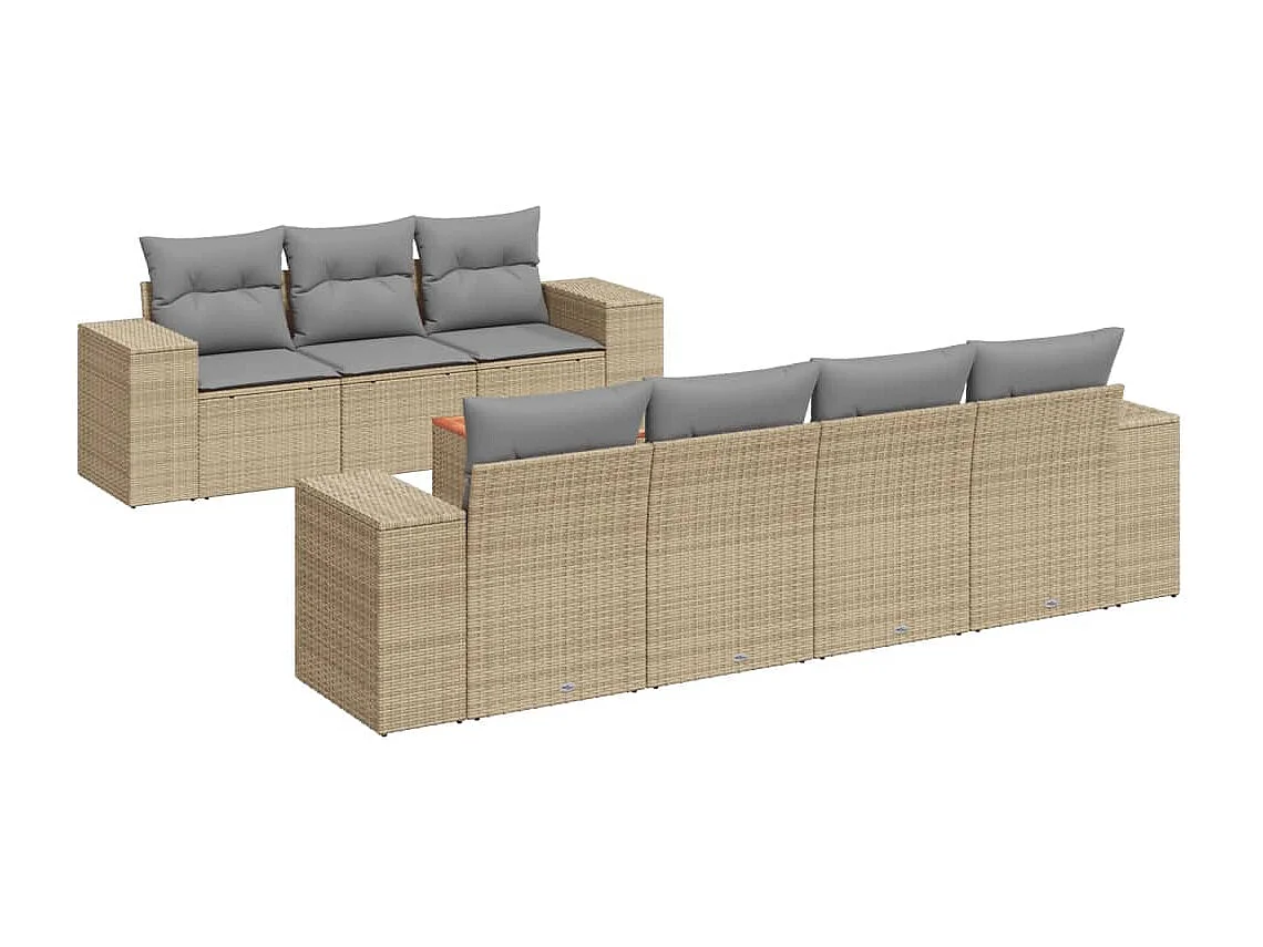 Salon de jardin avec coussins 8 pcs beige résine tressée
