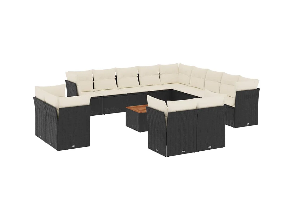 Salon de jardin avec coussins 14 pcs noir résine tressée