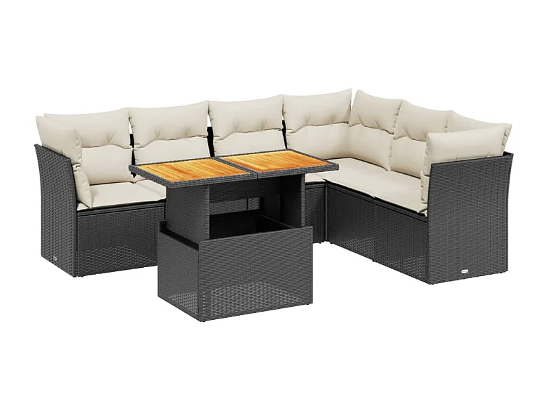 Salon de jardin 7 pcs avec coussins noir résine tressée