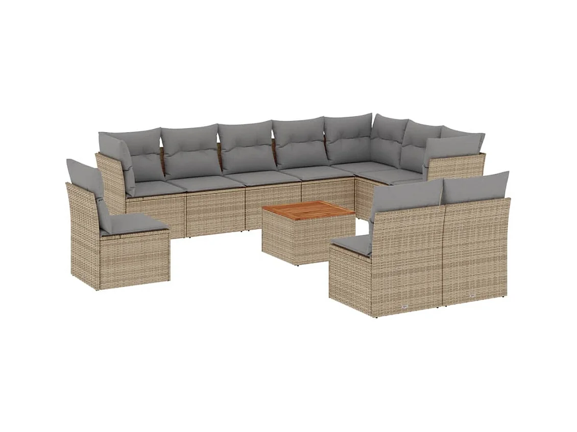 Salon de jardin 11 pcs avec coussins beige résine tressée