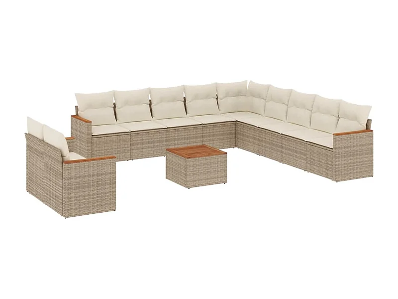 Salon de jardin avec coussins 12 pcs beige résine tressée
