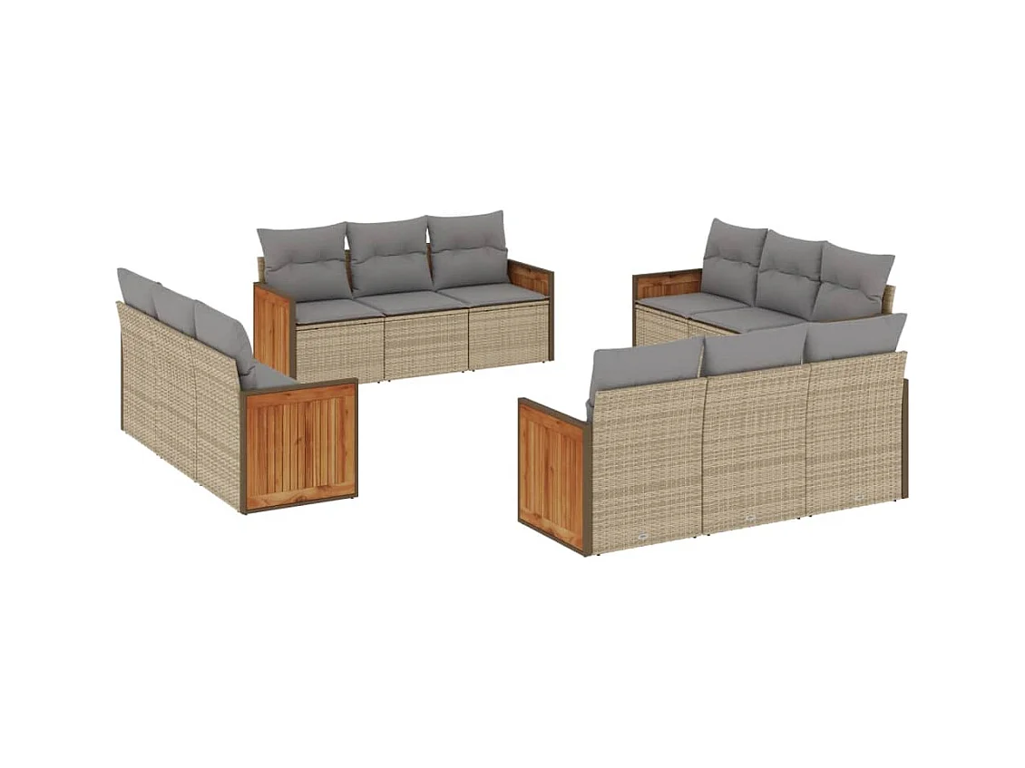 Salon de jardin avec coussins 12 pcs beige résine tressée