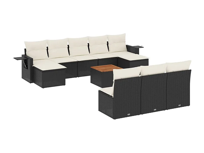 Salon de jardin 11 pcs avec coussins noir résine tressée