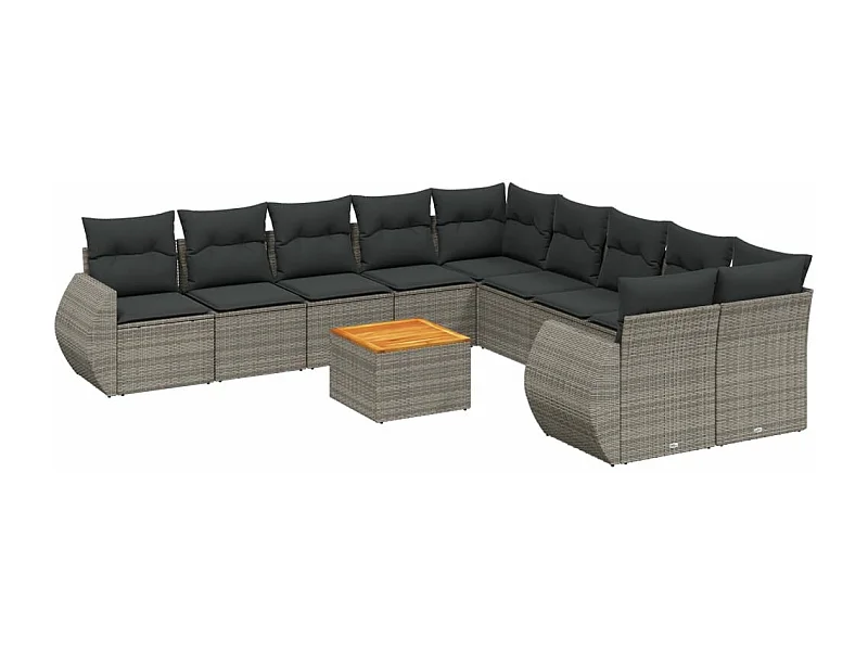 Salon de jardin 11 pcs avec coussins gris résine tressée