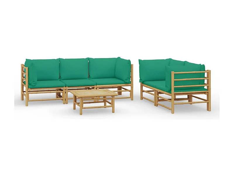 Salon de jardin 6 pcs avec coussins vert bambou