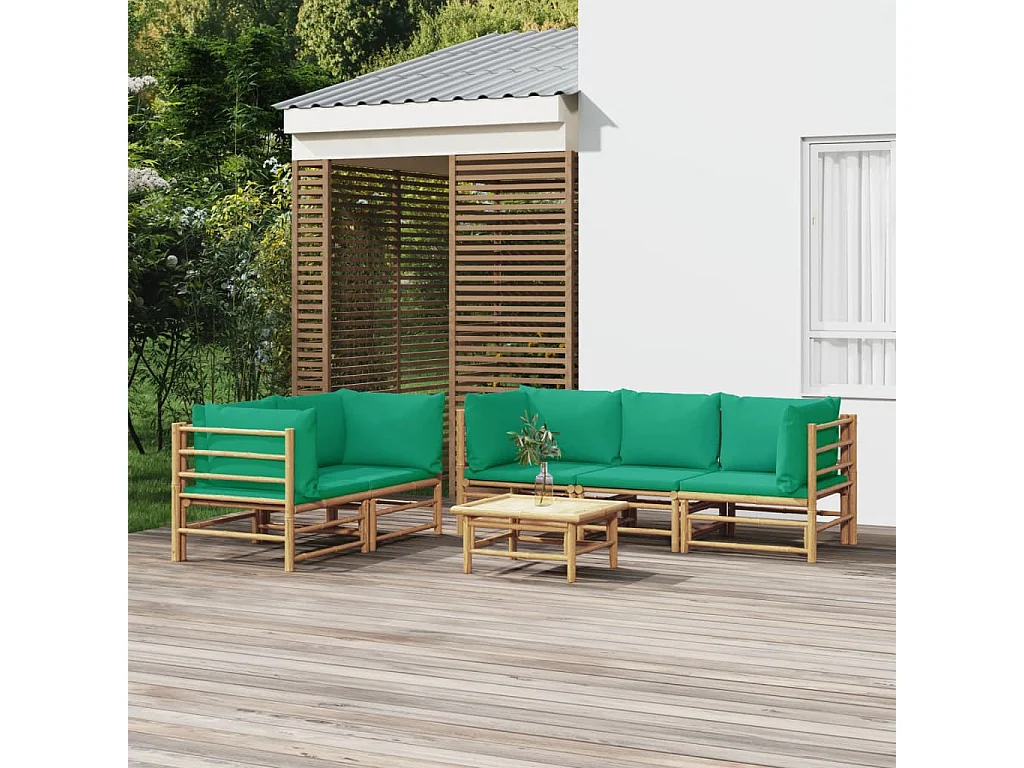 Salon de jardin 6 pcs avec coussins vert bambou