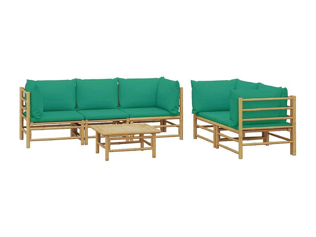 Salon de jardin 6 pcs avec coussins vert bambou