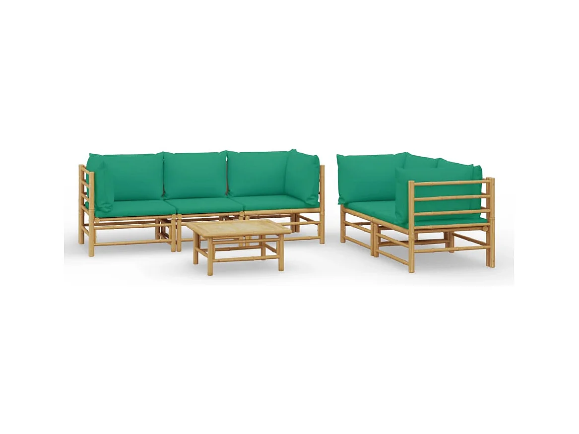 Salon de jardin 6 pcs avec coussins vert bambou